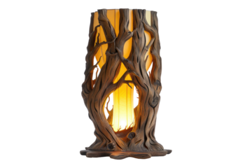 Tree style wooden lamp isolated on transparent background