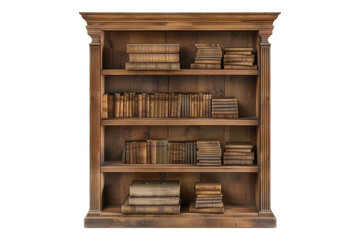 Vintage wood bookcase with books isolated on transparent background