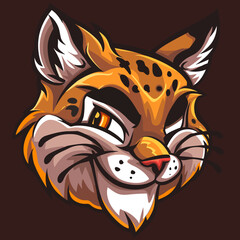 cartoon character logo, Lynx, winking, smiling, 2d, vector illustration, mascot logo