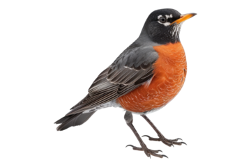 Wild american robin bird isolated on transparent background