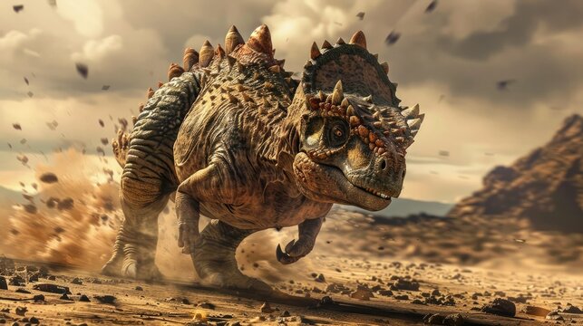 Charging Pachycephalosaurus in a Digital Painting