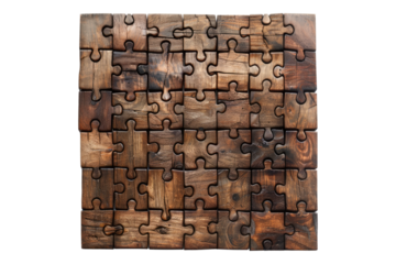 Wooden jigsaw puzzle isolated on transparent background