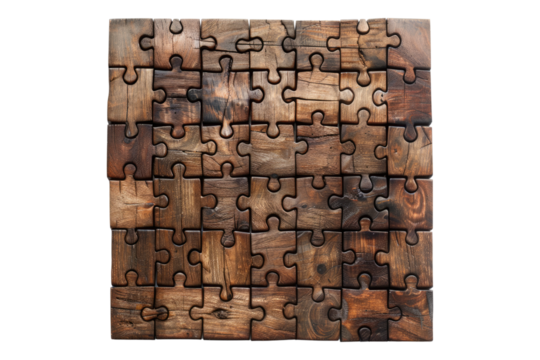 Wooden jigsaw puzzle isolated on transparent background