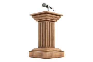 Wooden podium with microphone isolated on transparent background