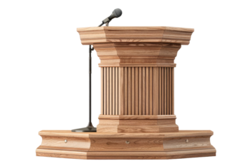 Wooden podium with microphone isolated on transparent background