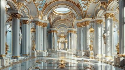 Fototapeta premium Majestic Cryptocurrency Headquarters A Gilded Neoclassical of Architectural Splendor