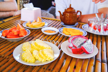 Fresh Fruit Breakfast With Tea in Vietnam