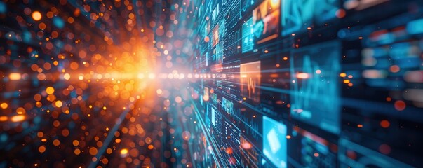 Abstract visualization of AI creating news summaries and bulletins, Automated content creation, concise news reporting