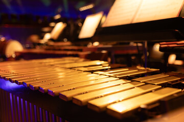 Close-up of vibraphone keys with blurred background Orchestra