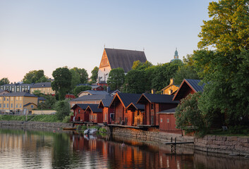 Obraz premium Red houses in the old town of Porvoo, Finland
