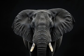 Majestic elephant portrait with tusks with dark background