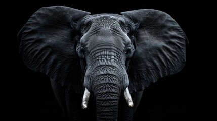 Fototapeta premium Majestic elephant portrait with tusks with dark background