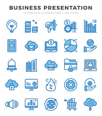Business Presentation Icons Pack Two Color Style. Vector illustration.