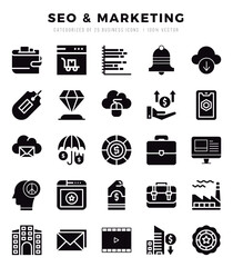 Set of SEO & Marketing Icons Glyph icons collection.