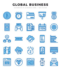 Set of Global Business icons in Two Color style. Two Color Icons symbol collection.