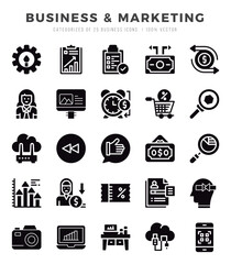 Business & Marketing Glyph icons collection. Glyph icons pack. Vector illustration