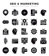SEO & Marketing Icons bundle. Glyph style Icons. Vector illustration.