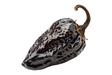 Black chipotle or Ancho chili pepper isolated on a white background.