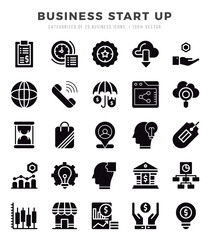 Set of simple Glyph Business Start Up Icons. Glyph art icons pack.