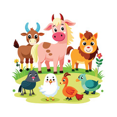 Collection of farm animals cartoon vector