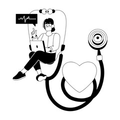 A glyph illustration of heart health checkup 