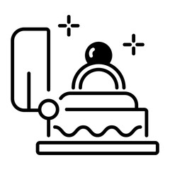 A stylish pearl ring inside box, line icon 