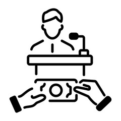 Offer money to public speaker denoting embezzlement, line icon 