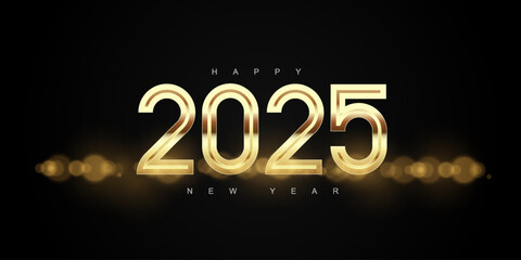 2025 typography design concept, Happy New Year Greeting Card 3d Number Gold. Happy new year 2025 cover design, for banners, posters, backgrounds and greetings.