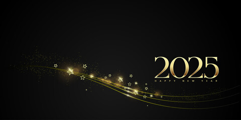 2025 typography design concept, Happy New Year Greeting Card 3d Number Gold. Happy new year 2025 cover design, for banners, posters, backgrounds and greetings.