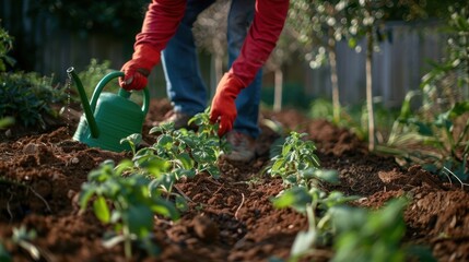 Fototapeta premium The gardener watering plants
