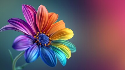Fototapeta premium Vibrant flower with rainbow-colored petals, ombre background symbolizing LGBTQ pride, detailed and vivid, striking and meaningful