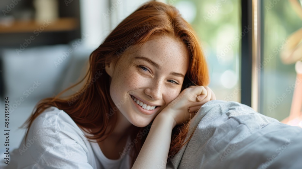 Poster the smiling redhead woman