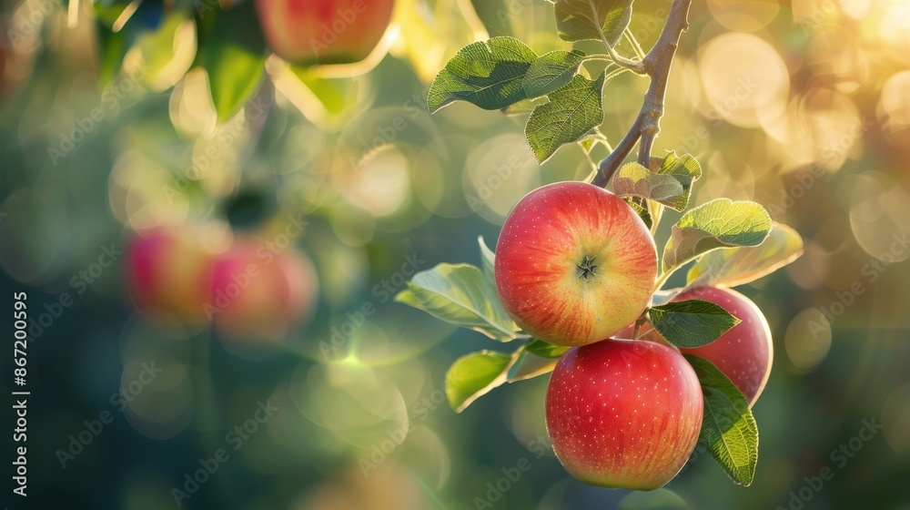 Wall mural ripe red apples on a branch