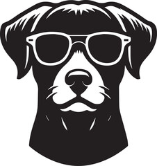 Dog head wearing a sunglass ,silhouette vector art illustration 