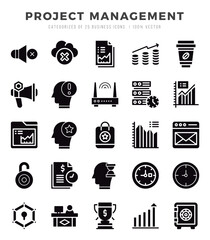 Set of Project Management icons in Glyph style. Glyph Icons symbol collection.