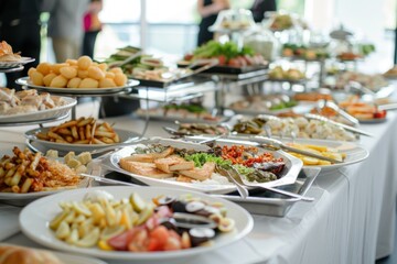 Variety of delicious food prepared and served in platters during a catered event