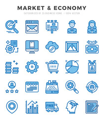 Set of Market & Economy Icons. Simple Two Color art style icons pack.