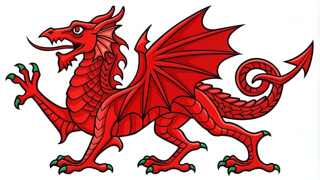 The Welsh Red Dragon isolated on white background. Vibrant colors. Design for a coloring book, tattoo, textile print or touristic collaterals. EPS10 vector illustration