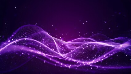 Fototapeta premium Digital purple particles wave and light abstract background with shining dots stars. generative ai