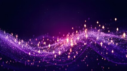 Digital purple particles wave and light abstract background with shining dots and stars.