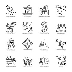 Set of 16 Political Issues Line Icons 

