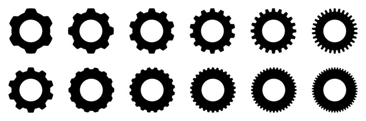 Set gears label and badges line black icon collections. Wheel cogwheel vector. Black template for vintage, patch, insignias, overlay. Vector illustration.