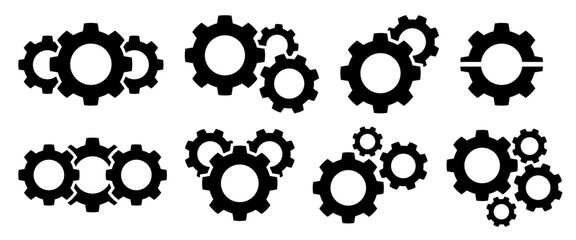 Set gears label and badges line black icon collections. Wheel cogwheel vector. Black template for vintage, patch, insignias, overlay. Vector illustration.