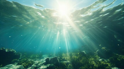 Serene underwater imagery with soft blue and green tones and glistening light details.