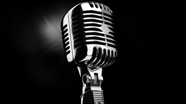 Vintage silver microphone ideal for retro audio projects. Classic design with a nostalgic touch.