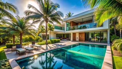  The house is located in a tropical paradise. It has a modern design and is surrounded by lush vegetation.