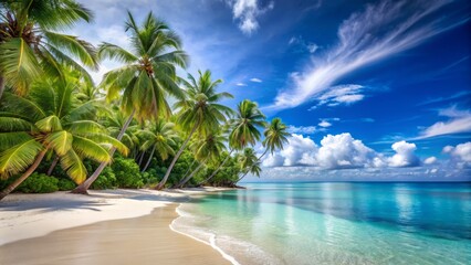 Fototapeta premium This is an image of a beach in the Maldives. The water is crystal clear and the sand is white and soft. 