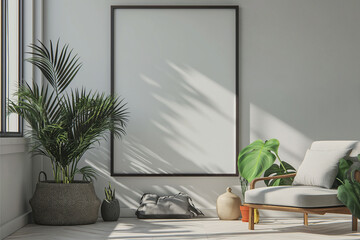 Fototapeta premium Frame mockup, ISO A paper size. Home Office wall poster mockup. Interior mockup with office background. Modern interior design.