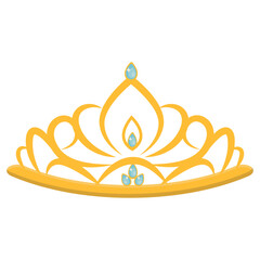 Gold Crown on White Background. Vector Illustration in Glitter Cartoon Design.