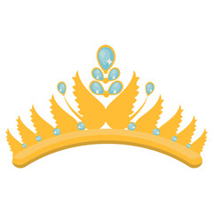 Gold Crown on White Background. Vector Illustration in Glitter Cartoon Design.